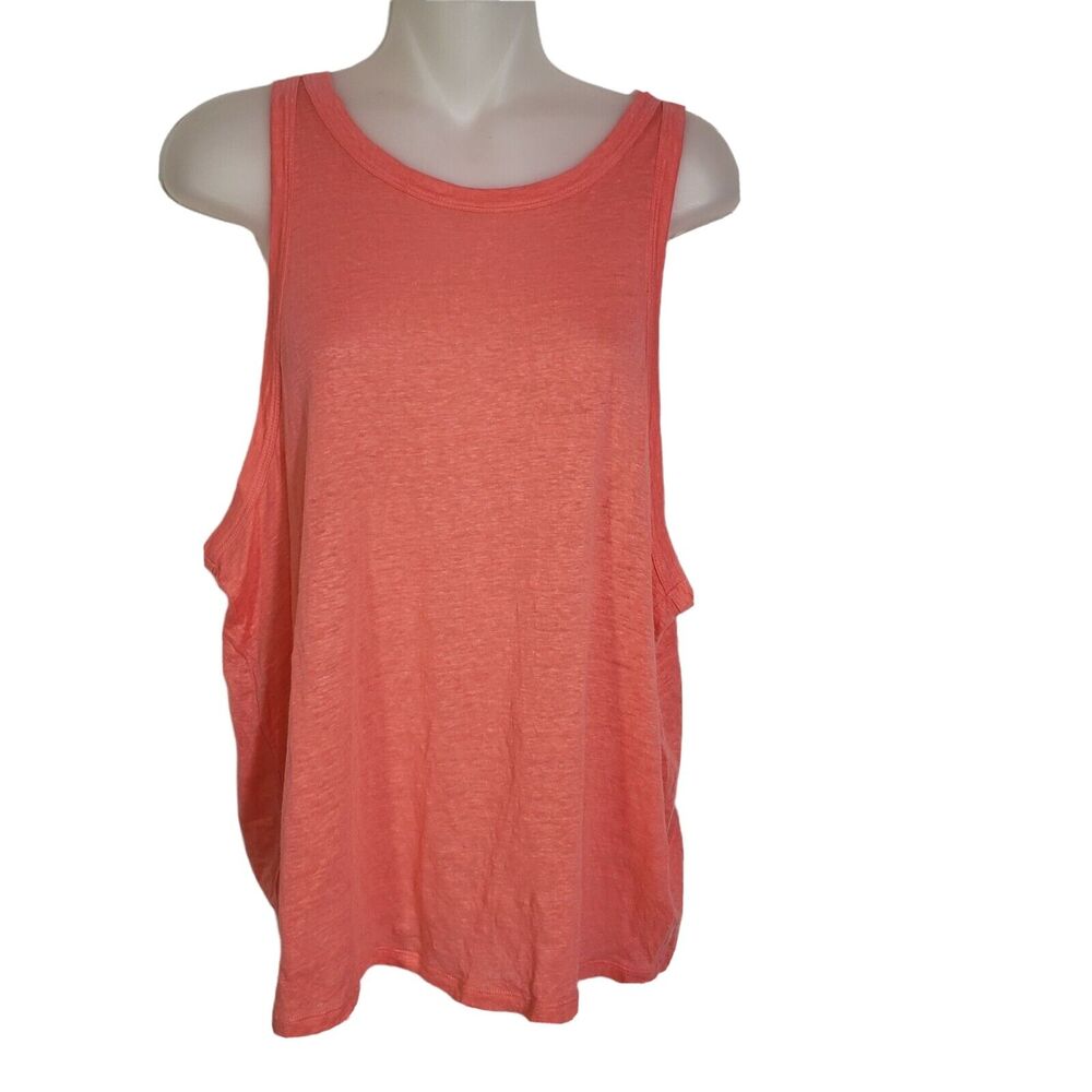 Lou & Grey Womens Tank Top Size XL Coral 100% Linen Sleeveless Round Neck